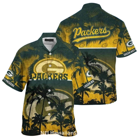 Packers Vintage Palm Tree Sunset Hawaiian Shirt - Moonbestprint