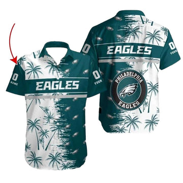Philadelphia Eagles Palm Breeze White And Dark Green Hawaiian Shirt - Moonbestprint