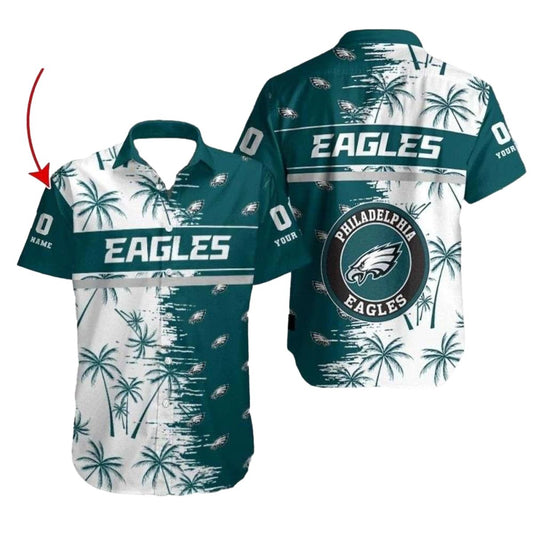 Philadelphia Eagles Palm Breeze White And Dark Green Hawaiian Shirt - Moonbestprint