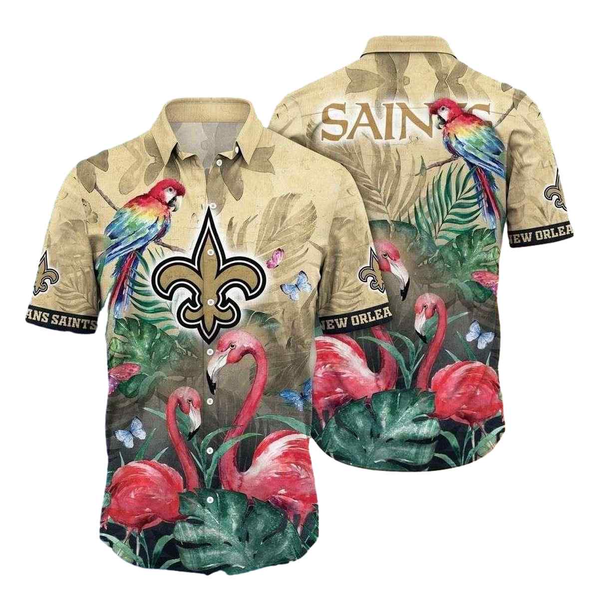 Parrot And Flamingo Tropical New Orleans Saints Hawaiian Shirt - Moonbestprint
