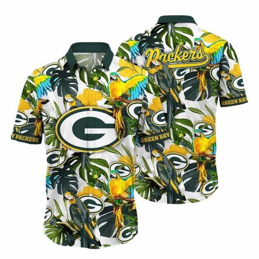 Parrot Paradise Green Bay Packers Exotic Birds Hawaiian Shirt - Moonbestprint