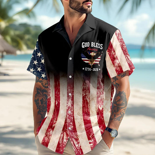 Patriotic 250th America Eagle Anniversary God Bless 1776–2026 Hawaii Shirt Moonbestprint