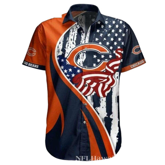 Patriotic Chicago Bears Wave Stripe Hawaiian Shirt - Moonbestprint