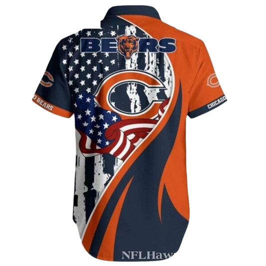 Patriotic Chicago Bears Wave Stripe Hawaiian Shirt - Moonbestprint