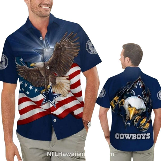 Patriotic Dallas Cowboys Eagle Flag Beach Hawaiian Shirt - Moonbestprint