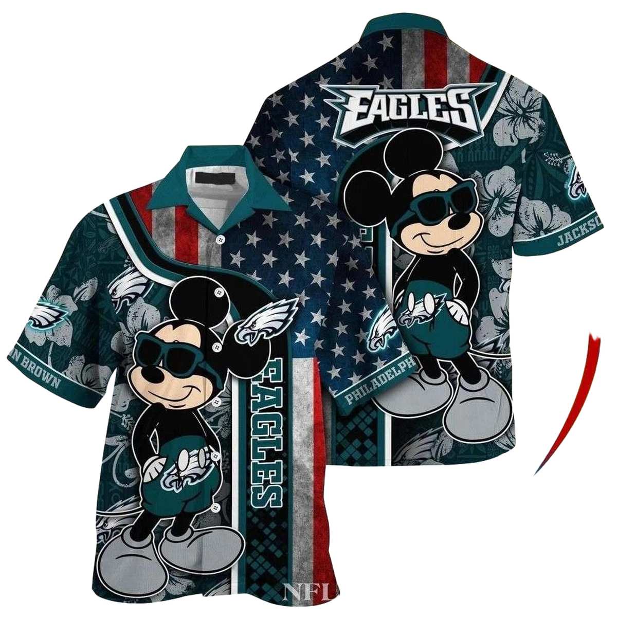 Personalized Patriotic Mascot Salute Mickey Mouse Philadelphia Eagles Tropical Hawaiian Shirt - Moonbestprint
