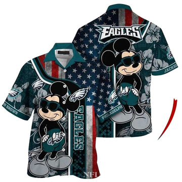 Personalized Patriotic Mascot Salute Mickey Mouse Philadelphia Eagles Tropical Hawaiian Shirt - Moonbestprint