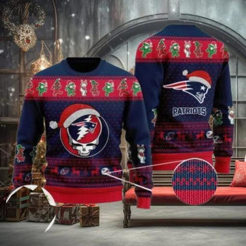 Patriots Logo New England Football Team Xmas Ugly Christmas Sweater, NFL Chritsmas Sweater Moonbestprint