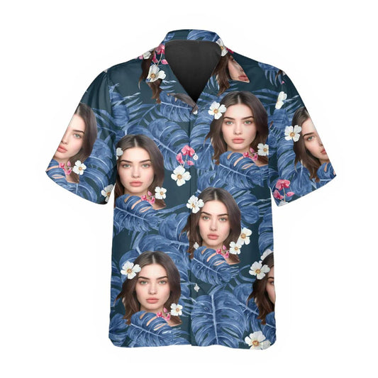 Pattern Blue Pattern Personalized Hawaiian Shirt, Custom Hawaiian Shirts With Face Moonbestprint
