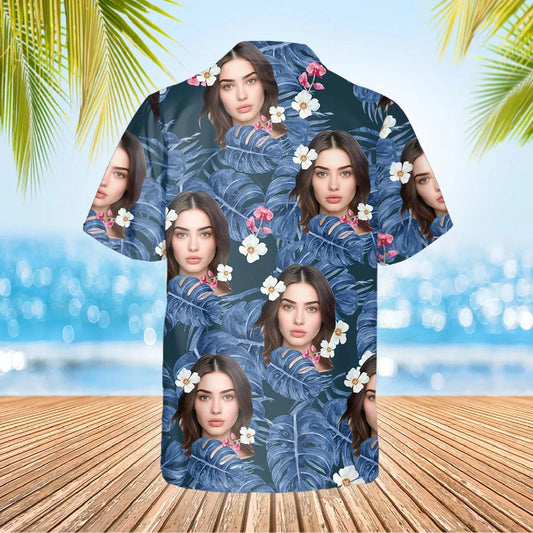 Pattern Blue Pattern Personalized Hawaiian Shirt, Custom Hawaiian Shirts With Face Moonbestprint