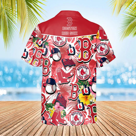 Pattern Boston Red Sox Hawaiian Shirt, Red Sox Aloha Shirt Moonbestprint