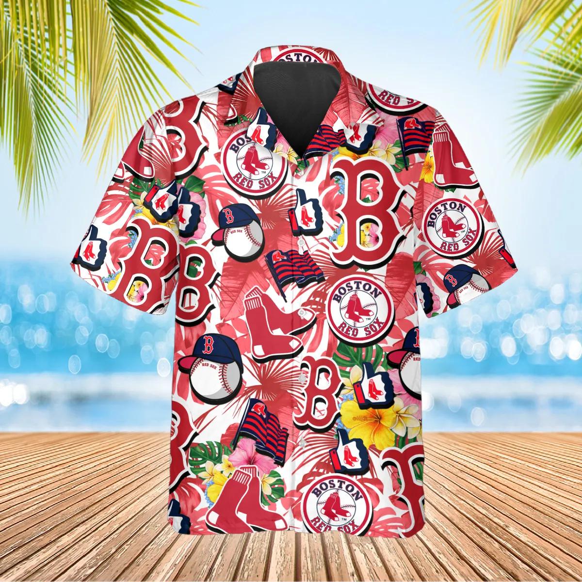 Pattern Boston Red Sox Hawaiian Shirt, Red Sox Aloha Shirt Moonbestprint
