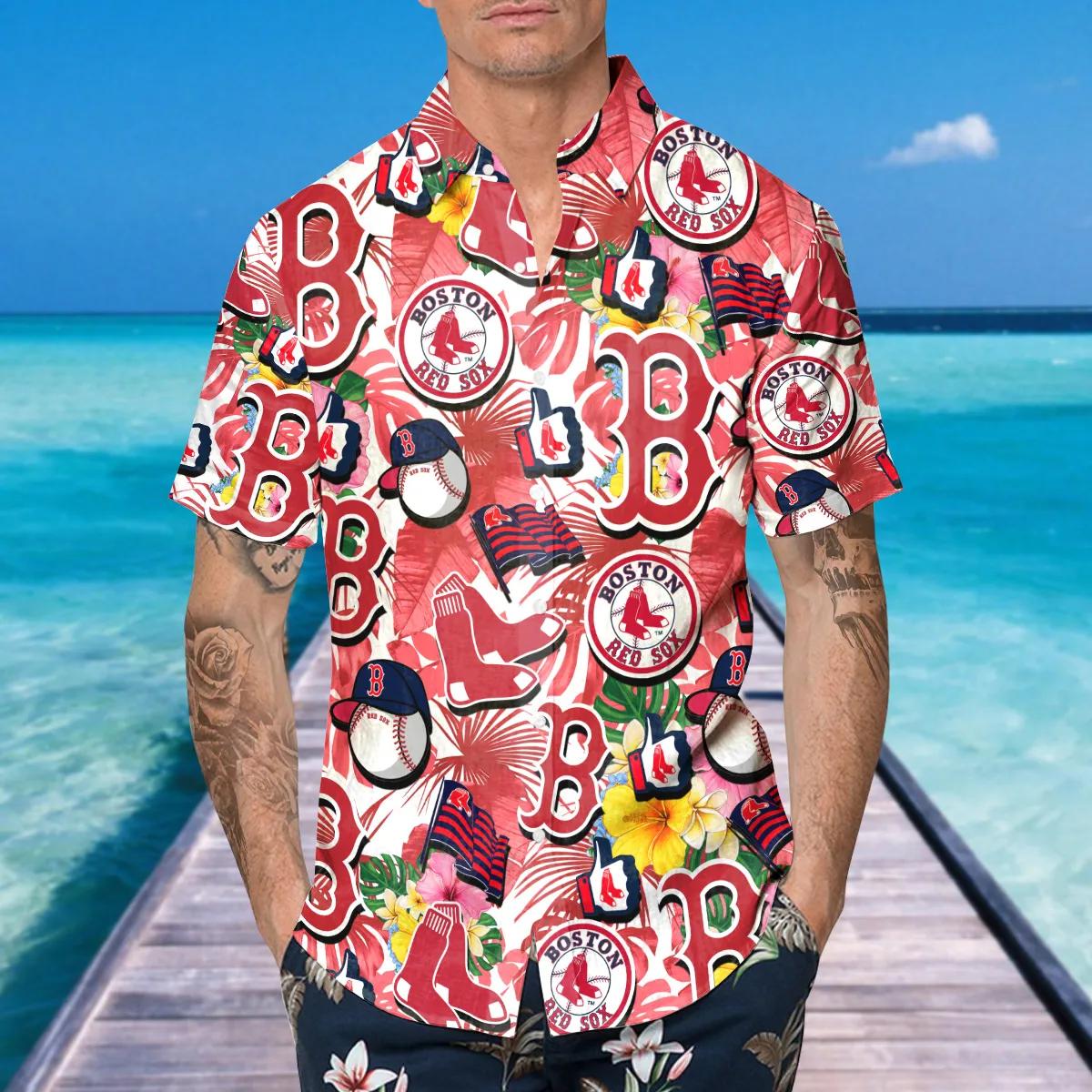 Pattern Boston Red Sox Hawaiian Shirt, Red Sox Aloha Shirt Moonbestprint