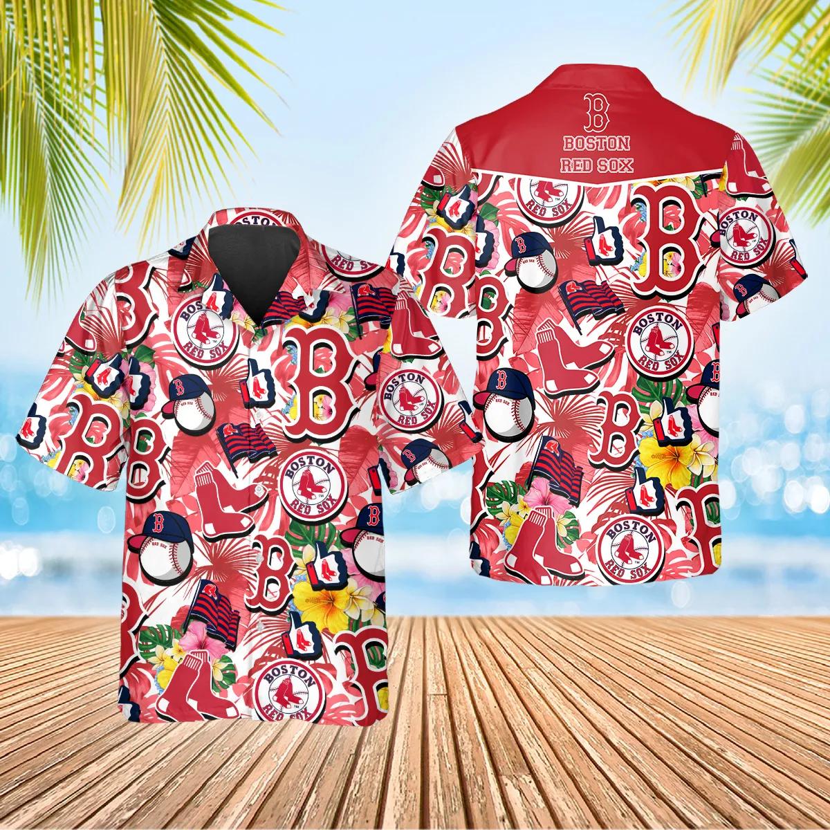 Pattern Boston Red Sox Hawaiian Shirt, Red Sox Aloha Shirt Moonbestprint