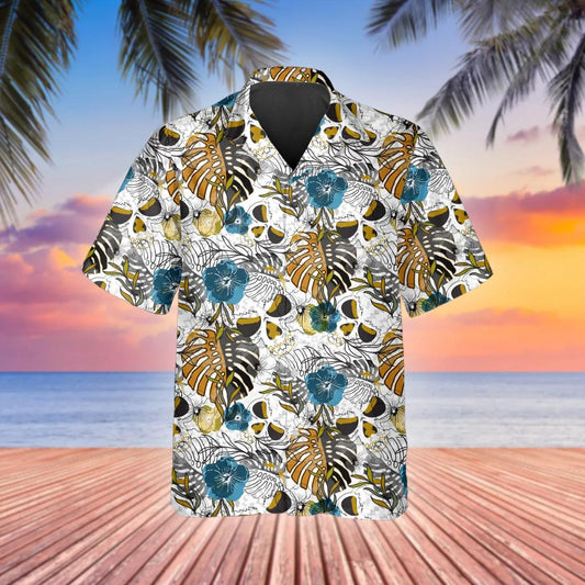 Pattern Happy Summer Skull Hawaiian Shirt, Hawaiian Button Up Shirt, Tropical Shirts For Men Moonbestprint