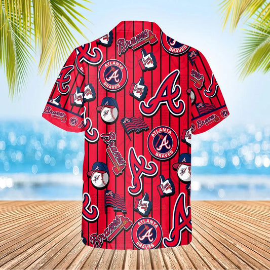 Pattern Logo Atlanta Braves Hawaiian Shirt, Atlanta Braves Aloha Shirt, MLB Hawaiian Shirt Moonbestprint