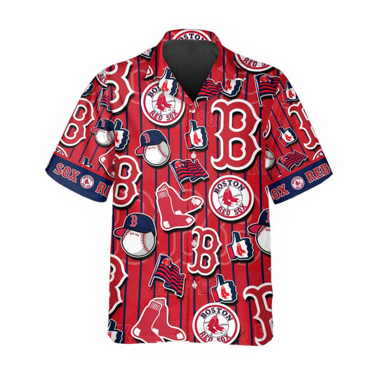 Pattern Logo Boston Red Sox Hawaiian Shirt, Boston Red Sox Aloha Shirt, MLB Hawaiian Shirt Moonbestprint