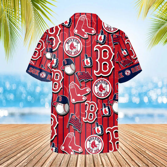 Pattern Logo Boston Red Sox Hawaiian Shirt, Boston Red Sox Aloha Shirt, MLB Hawaiian Shirt Moonbestprint