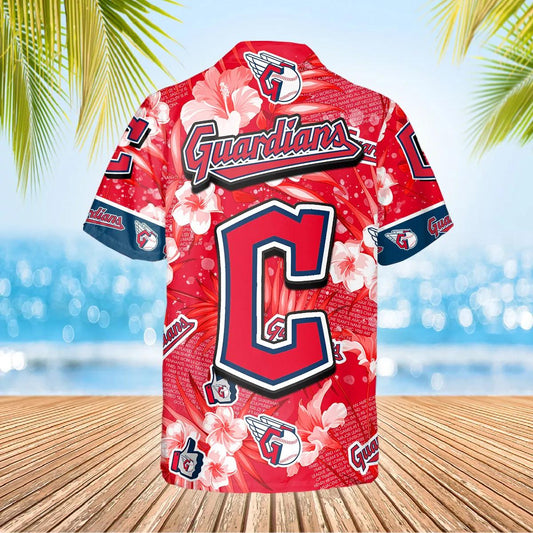 Pattern Logo Cleveland Guardians Hawaiian Shirt, Cleveland Guardians Aloha Shirt, MLB Hawaiian Shirt Moonbestprint