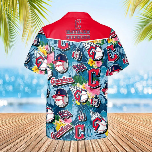 Pattern Logo Cleveland Guardians Hawaiian Shirt, MLB Hawaiian Shirt Moonbestprint