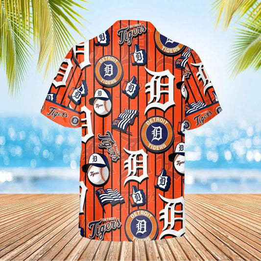 Pattern Logo Detroit Tigers Hawaiian Shirt, Detroit Tigers Aloha Shirt, MLB Hawaiian Shirt Moonbestprint