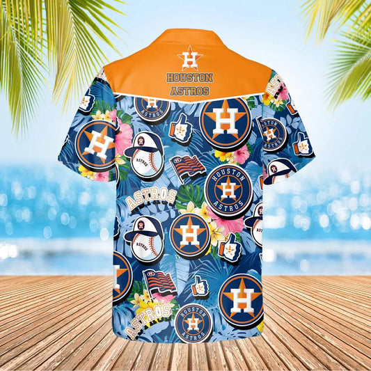 Pattern Logo Houston Astros Hawaiian Shirt, Houston Astros Aloha Shirt, MLB Hawaiian Shirt Moonbestprint