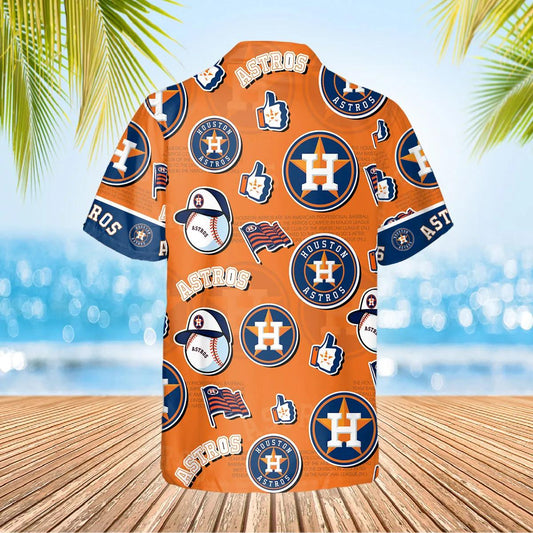 Pattern Logo Houston Astros Hawaiian Shirt, MLB Hawaiian Shirt Moonbestprint