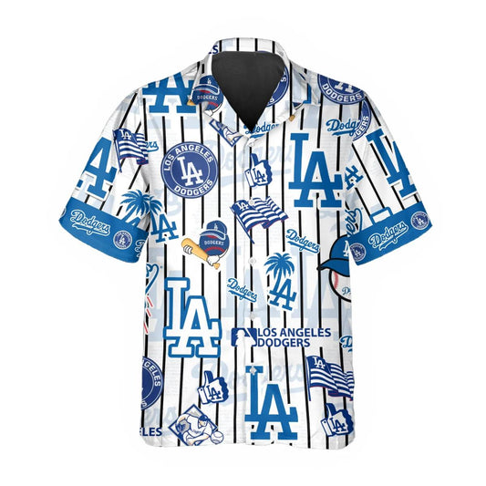 Pattern Logo Los Angeles Dodgers Hawaiian Shirt, Dodgers Aloha Shirt, MLB Hawaiian Shirt Moonbestprint