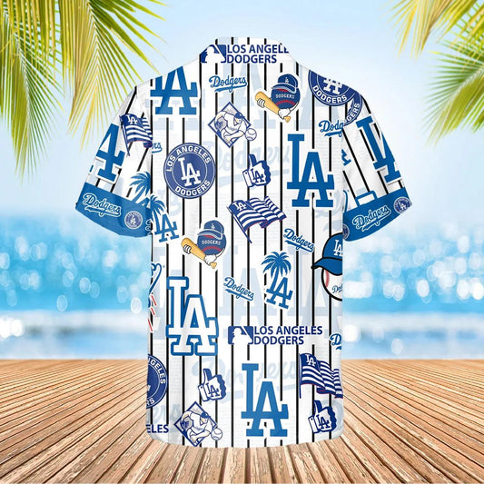 Pattern Logo Los Angeles Dodgers Hawaiian Shirt, Dodgers Aloha Shirt, MLB Hawaiian Shirt Moonbestprint