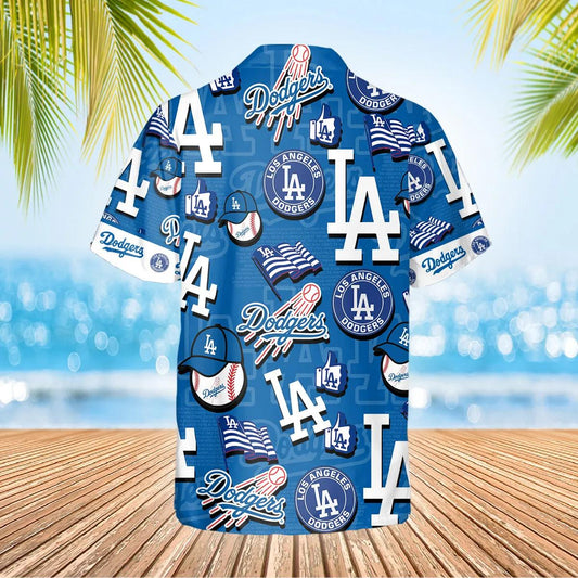 Pattern Logo Los Angeles Dodgers Hawaiian Shirt, MLB Hawaiian Shirt Moonbestprint