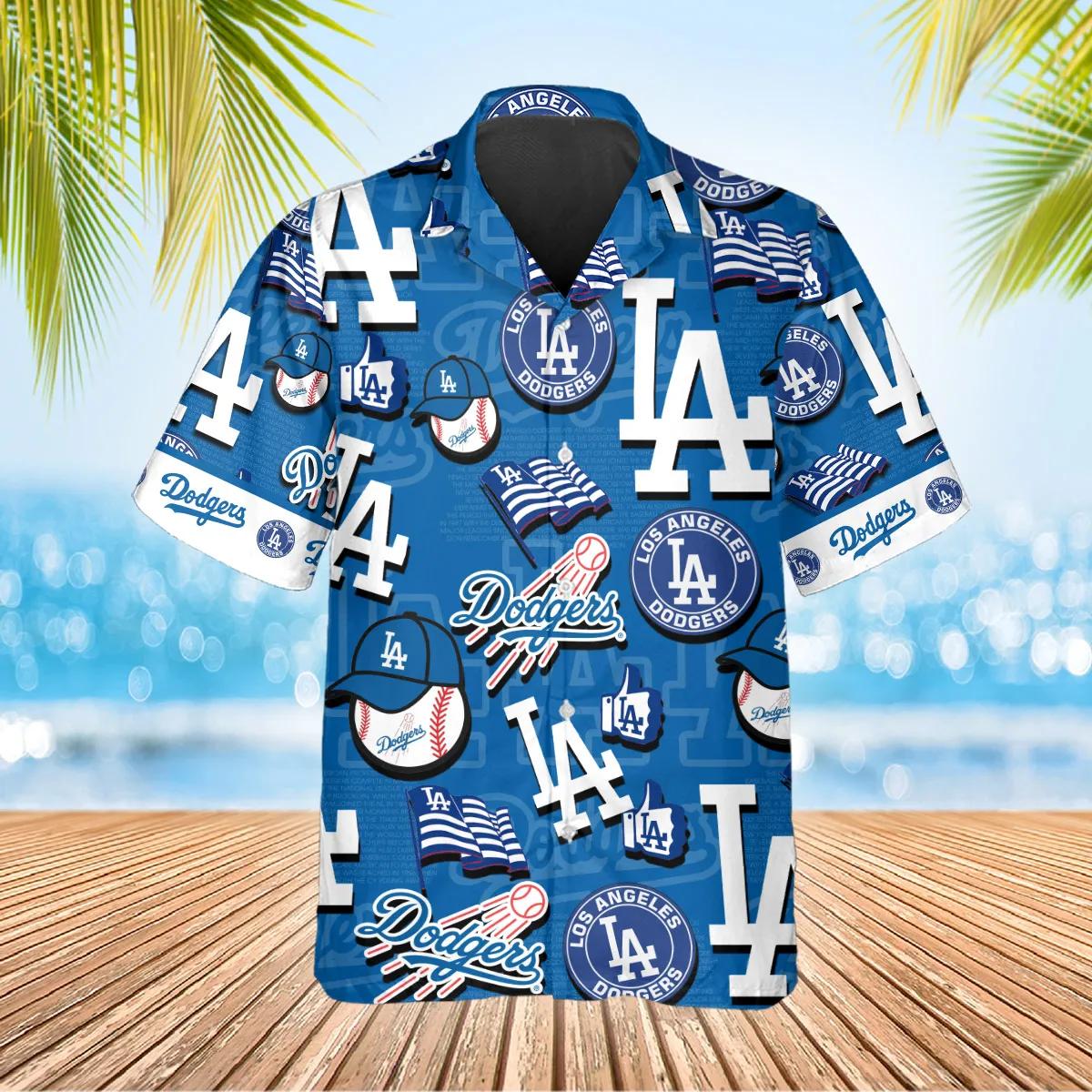 Pattern Logo Los Angeles Dodgers Hawaiian Shirt, MLB Hawaiian Shirt Moonbestprint