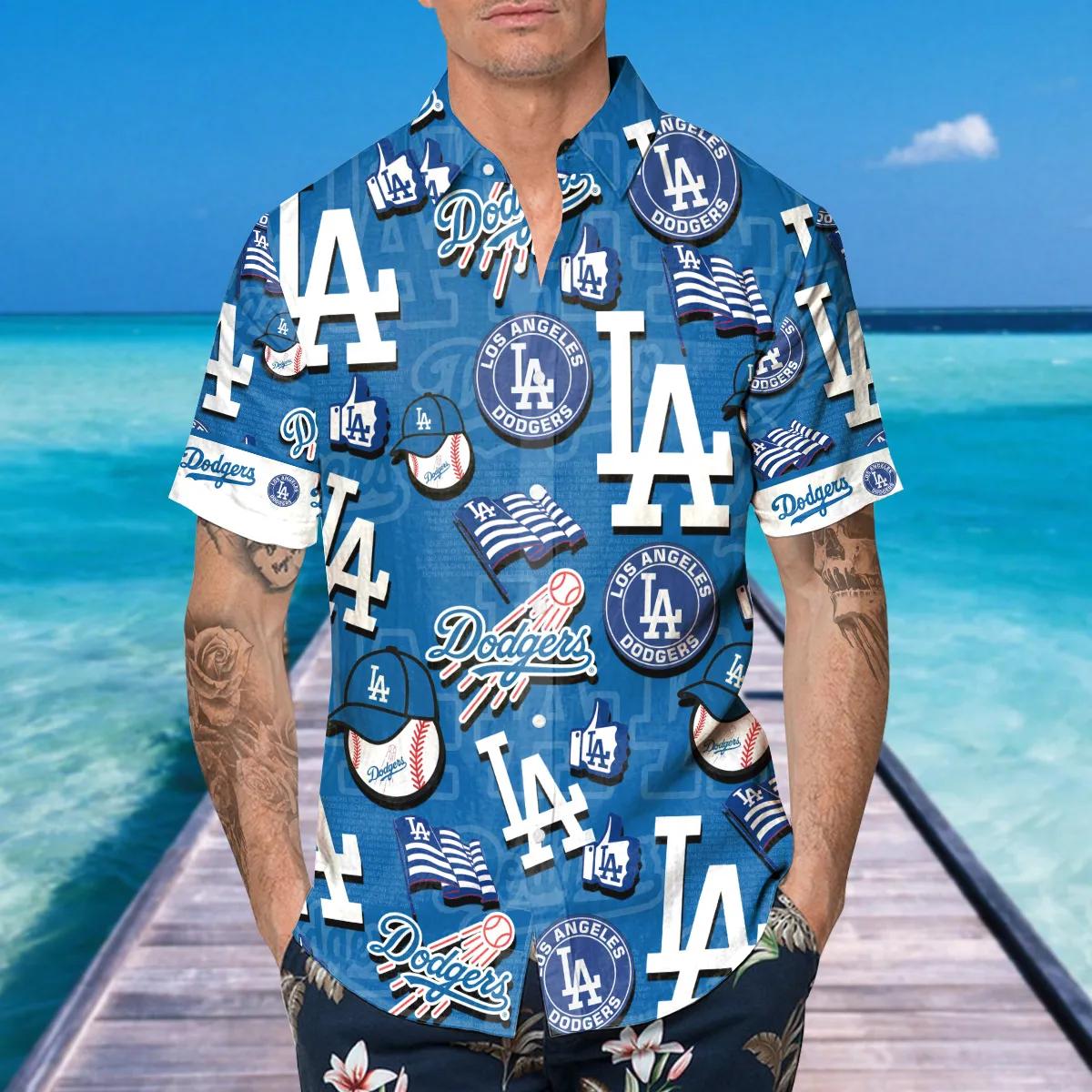 Pattern Logo Los Angeles Dodgers Hawaiian Shirt, MLB Hawaiian Shirt Moonbestprint