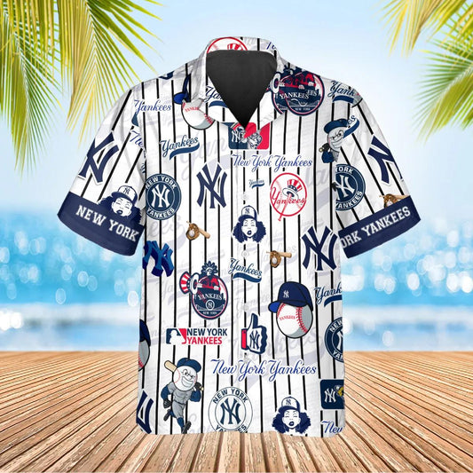 Pattern Logo NY Yankees Hawaiian Shirt, New York Yankees Hawaiian Shirt, MLB Hawaiian Shirt Moonbestprint