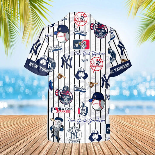 Pattern Logo NY Yankees Hawaiian Shirt, New York Yankees Hawaiian Shirt, MLB Hawaiian Shirt Moonbestprint