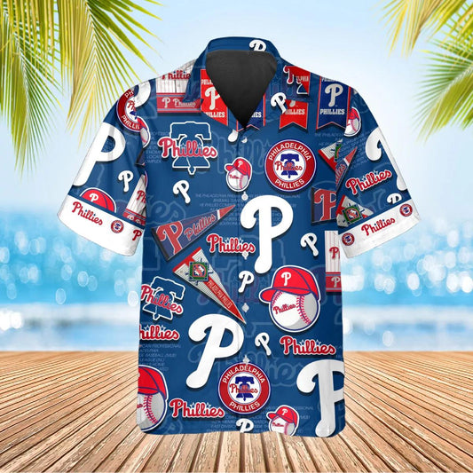 Pattern Logo New Philadelphia Phillies Hawaiian Shirt, MLB Hawaiian Shirt Moonbestprint