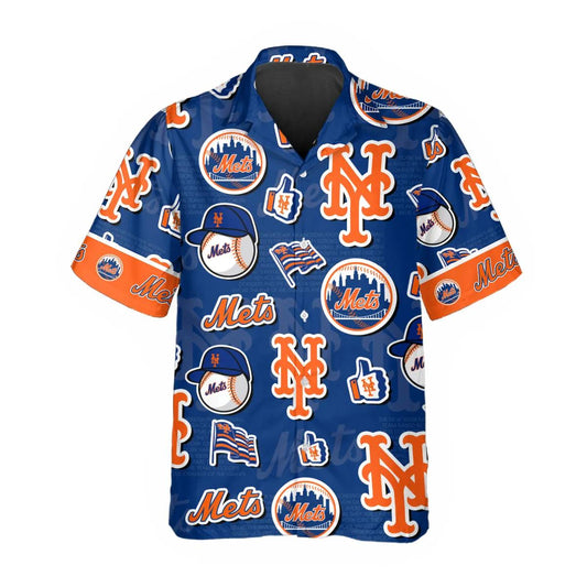 Pattern Logo New York Mets Hawaiian Shirt, MLB Hawaiian Shirt Moonbestprint