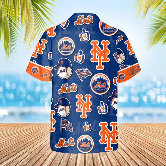 Pattern Logo New York Mets Hawaiian Shirt, MLB Hawaiian Shirt Moonbestprint