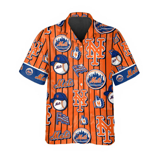 Pattern Logo New York Mets Hawaiian Shirt, New York Mets Aloha Shirt, MLB Hawaiian Shirt Moonbestprint