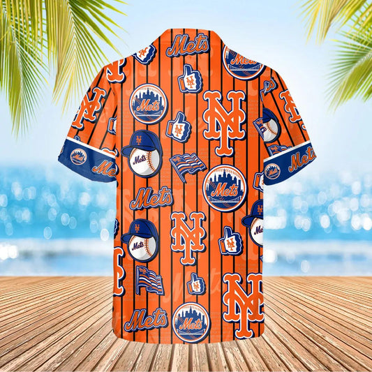 Pattern Logo New York Mets Hawaiian Shirt, New York Mets Aloha Shirt, MLB Hawaiian Shirt Moonbestprint