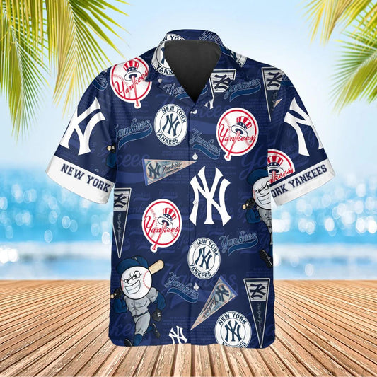 Pattern Logo New York Yankees Hawaiian Shirt, MLB Hawaiian Shirt Moonbestprint