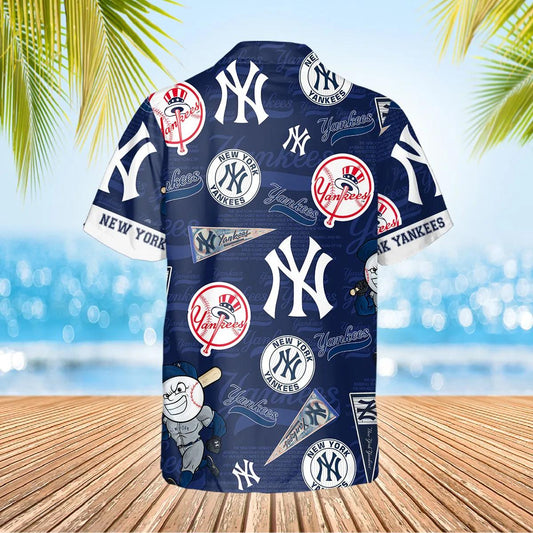 Pattern Logo New York Yankees Hawaiian Shirt, MLB Hawaiian Shirt Moonbestprint