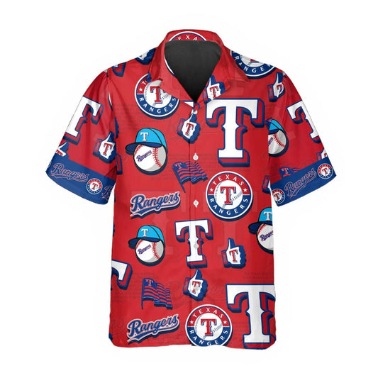 Pattern Logo Texas Rangers Hawaiian Shirt, MLB Hawaiian Shirt Moonbestprint