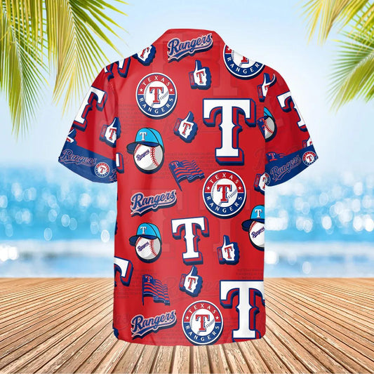 Pattern Logo Texas Rangers Hawaiian Shirt, MLB Hawaiian Shirt Moonbestprint