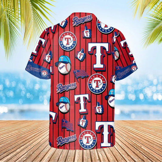 Pattern Logo Texas Rangers Hawaiian Shirt, Texas Rangers Aloha Shirt, MLB Hawaiian Shirt Moonbestprint