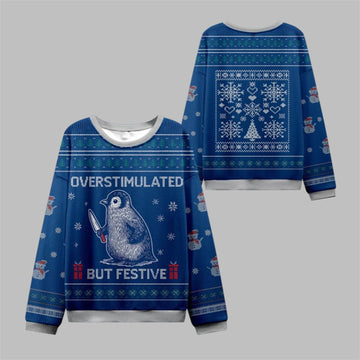 Overstimulated but Festive Ugly Sweater 2026 Christmas - Moonbestprint