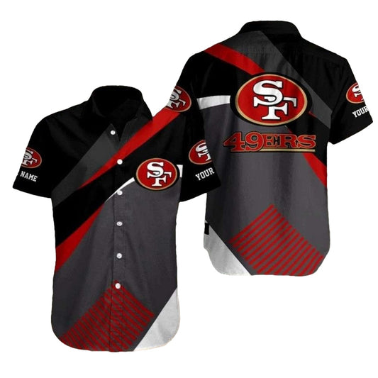 Personalized 49ers Bold Diagonal Stripe Black And Grey Hawaiian Shirt - Moonbestprint