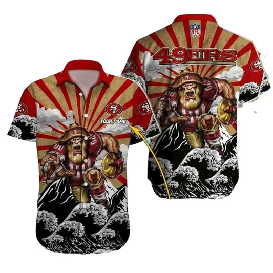 Personalized 49ers Gold Rush Warrior Red Striped Hawaiian Shirt - Moonbestprint