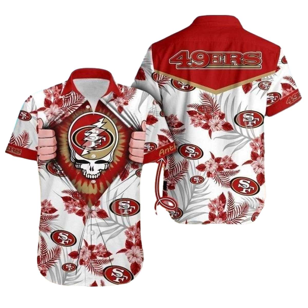 Personalized 49ers Grateful Dead White And Red Hawaiian Shirt - Moonbestprint