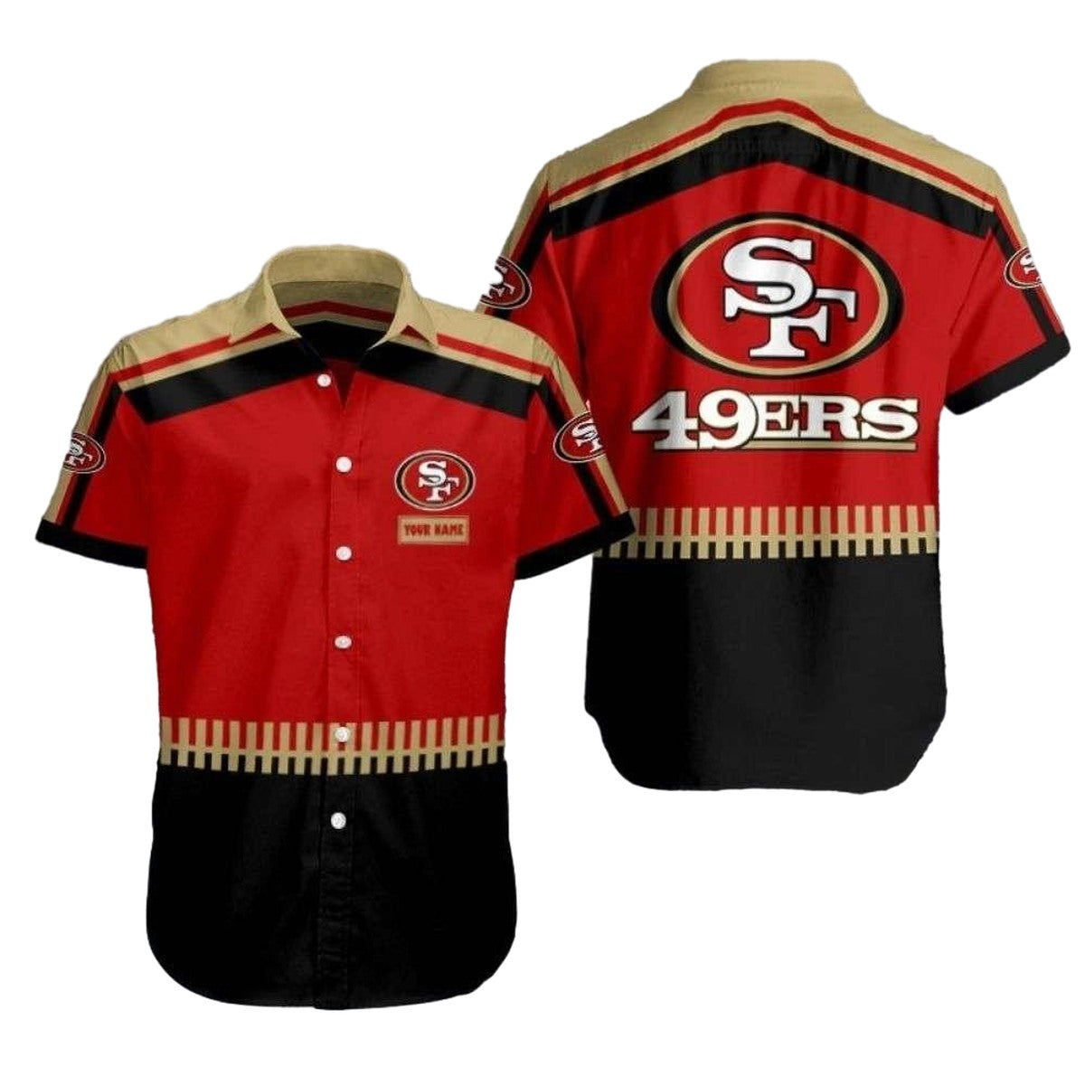 Personalized 49ers Gridiron Gold Stripes Hawaiian Shirt - Moonbestprint