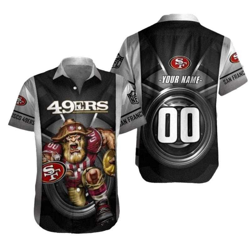 Personalized 49ers Gridiron Mascot Monochrome Hawaiian Shirt - Moonbestprint